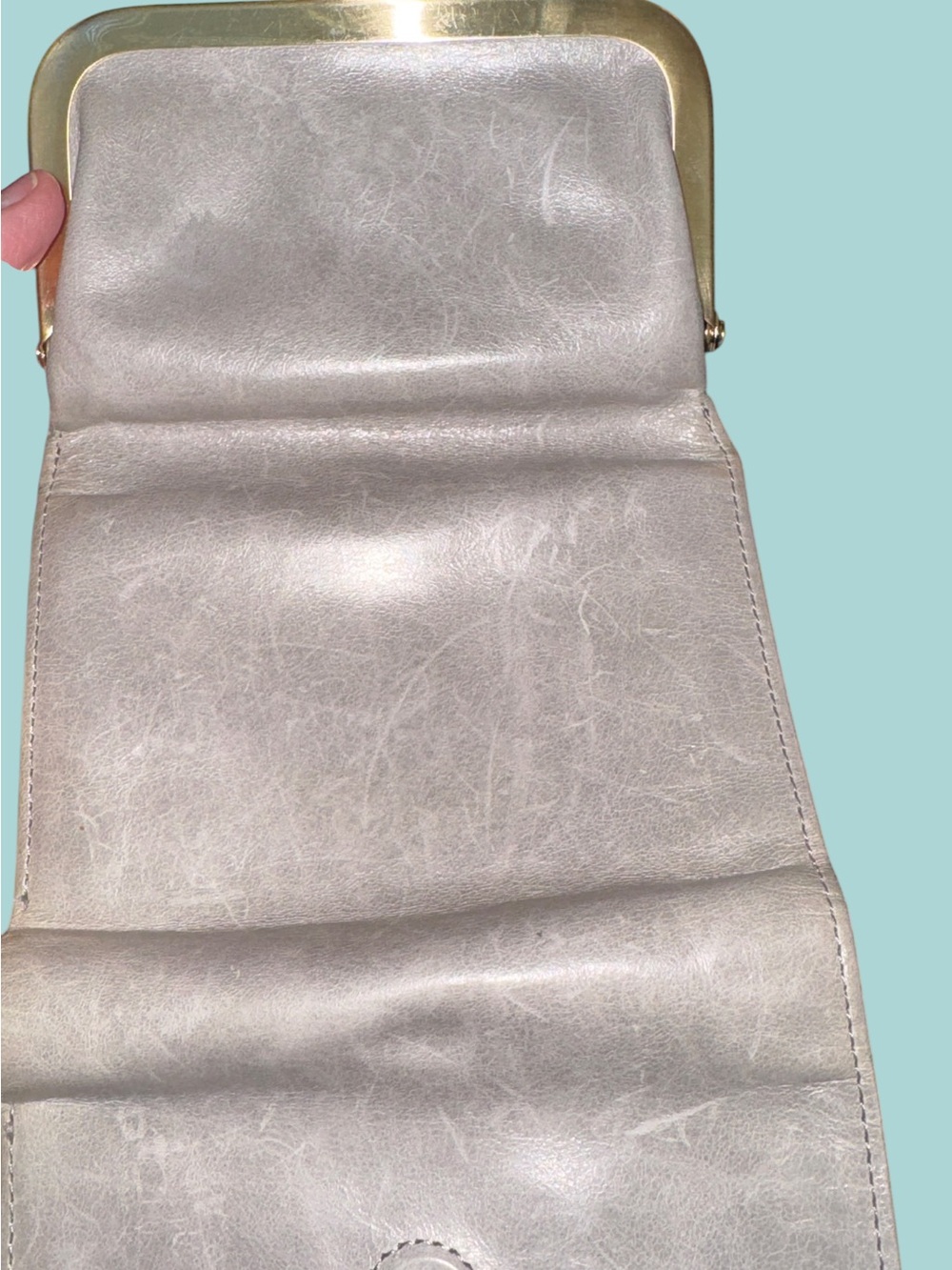 HOBO Lauren Metallic Taupe Leather Double Frame Wallet NWOT - Picture 6 of 7